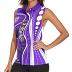 Hobart Hurricanes Women Sleeveless Polo Shirt Aboriginal Dot Art Purple White - Tribal Wave Pattern