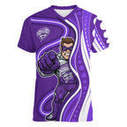 Hobart Hurricanes Women V-Neck T-Shirt Aboriginal Dot Art Purple White - Tribal Wave Pattern