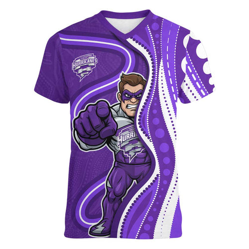 Hobart Hurricanes Women V-Neck T-Shirt Aboriginal Dot Art Purple White - Tribal Wave Pattern
