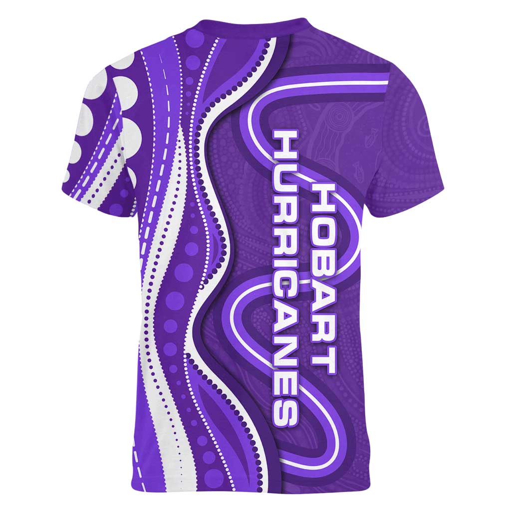 Hobart Hurricanes Women V-Neck T-Shirt Aboriginal Dot Art Purple White - Tribal Wave Pattern