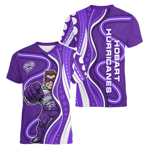 Hobart Hurricanes Women V-Neck T-Shirt Aboriginal Dot Art Purple White - Tribal Wave Pattern