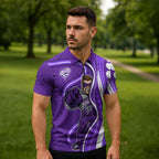 Hobart Hurricanes Zipper Polo Shirt Aboriginal Dot Art Purple White - Tribal Wave Pattern