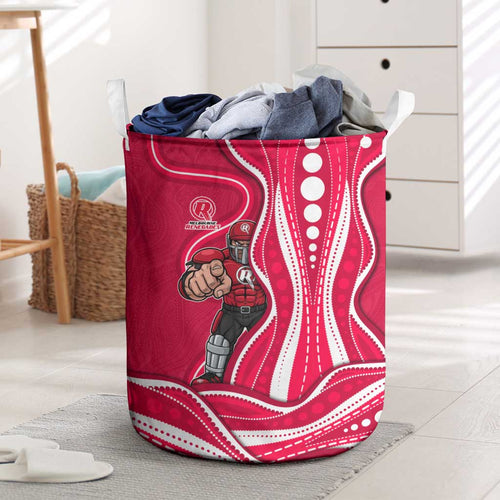 Melbourne Renegades Laundry Basket Aboriginal Dot Art Red White - Tribal Wave Pattern
