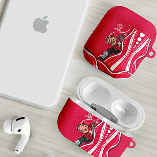Melbourne Renegades AirPods Case Aboriginal Dot Art Red White - Tribal Wave Pattern