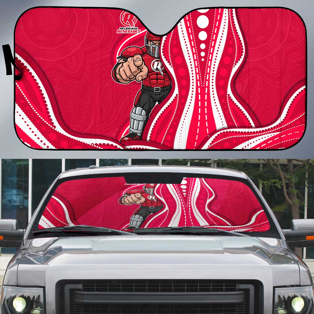 Melbourne Renegades Auto Sun Shade Aboriginal Dot Art Red White - Tribal Wave Pattern