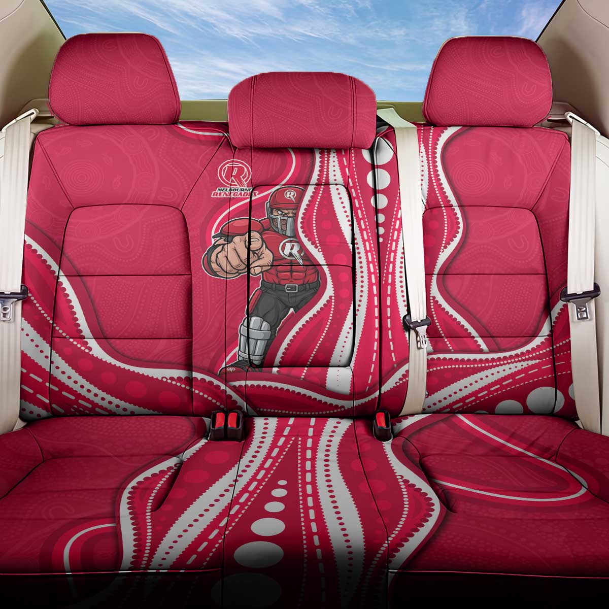Melbourne Renegades Back Car Seat Cover Aboriginal Dot Art Red White - Tribal Wave Pattern