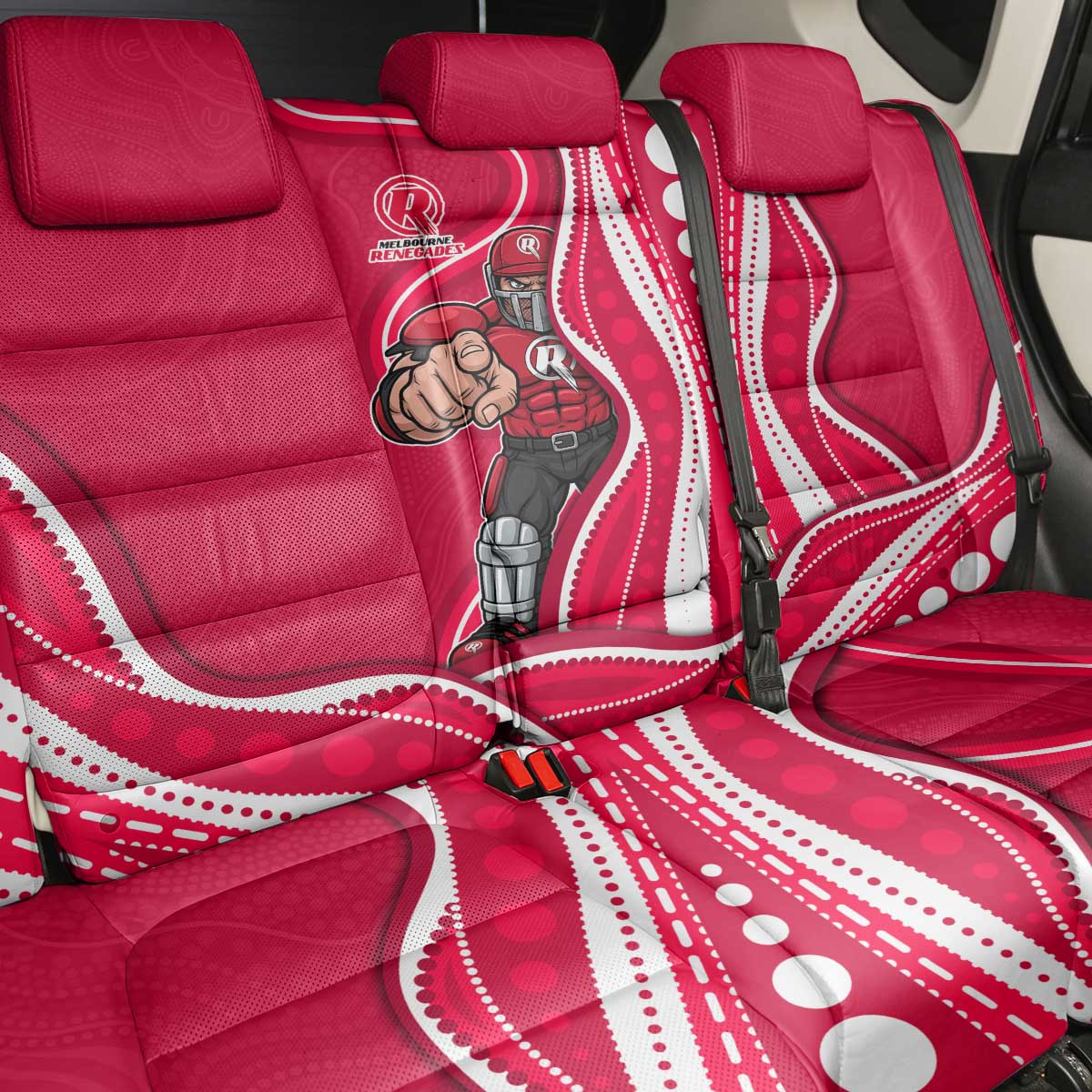 Melbourne Renegades Back Car Seat Cover Aboriginal Dot Art Red White - Tribal Wave Pattern