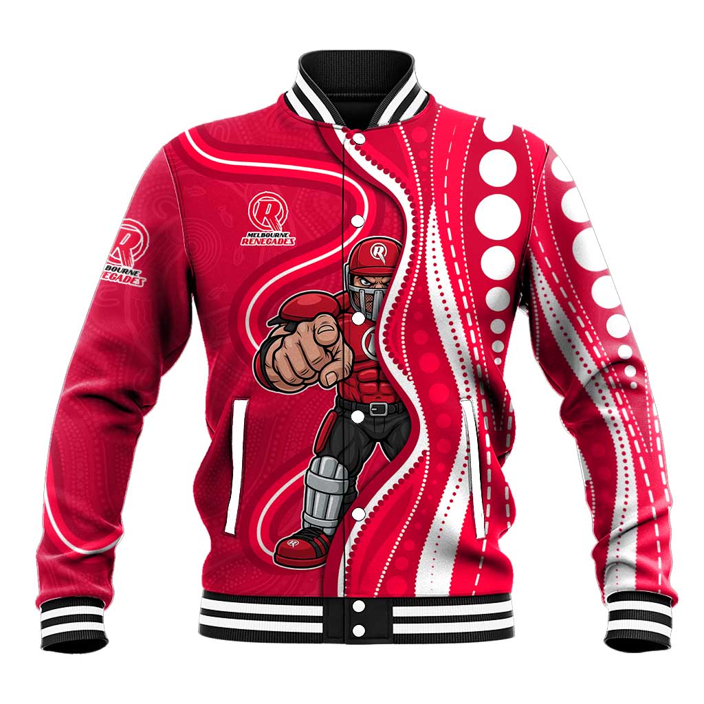 Melbourne Renegades Baseball Jacket Aboriginal Dot Art Red White - Tribal Wave Pattern