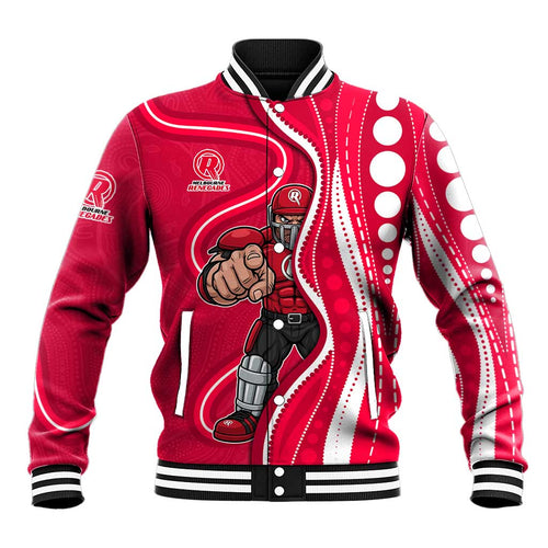 Melbourne Renegades Baseball Jacket Aboriginal Dot Art Red White - Tribal Wave Pattern