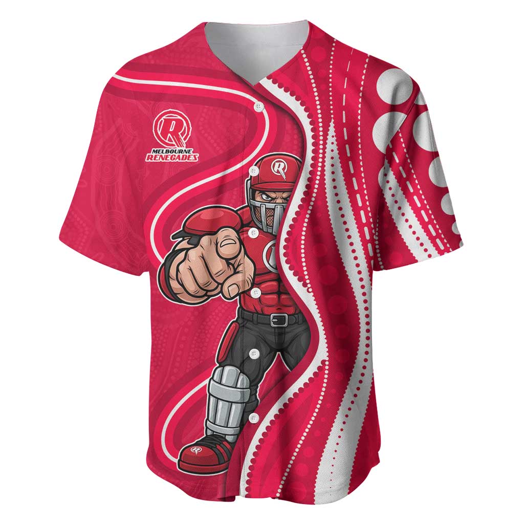 Melbourne Renegades Baseball Jersey Aboriginal Dot Art Red White - Tribal Wave Pattern