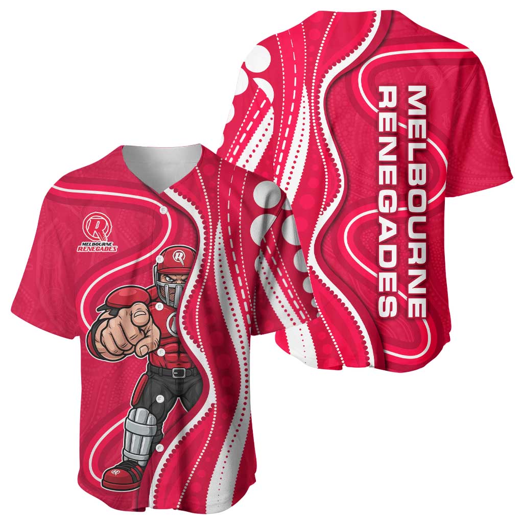 Melbourne Renegades Baseball Jersey Aboriginal Dot Art Red White - Tribal Wave Pattern