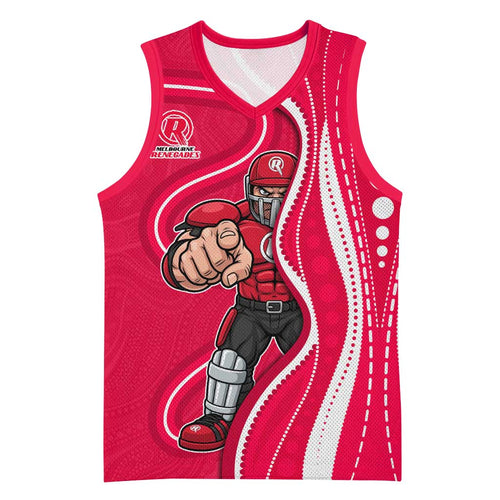 Melbourne Renegades Basketball Jersey Aboriginal Dot Art Red White - Tribal Wave Pattern