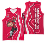 Melbourne Renegades Basketball Jersey Aboriginal Dot Art Red White - Tribal Wave Pattern