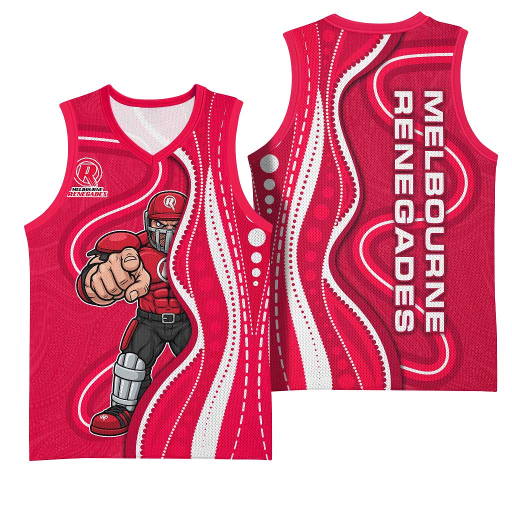 Melbourne Renegades Basketball Jersey Aboriginal Dot Art Red White - Tribal Wave Pattern