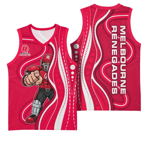 Melbourne Renegades Basketball Jersey Aboriginal Dot Art Red White - Tribal Wave Pattern