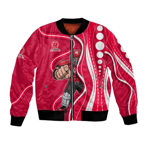 Melbourne Renegades Bomber Jacket Aboriginal Dot Art Red White - Tribal Wave Pattern