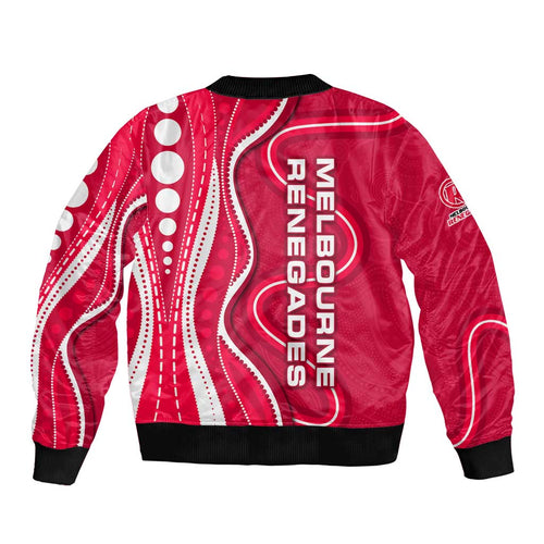 Melbourne Renegades Bomber Jacket Aboriginal Dot Art Red White - Tribal Wave Pattern