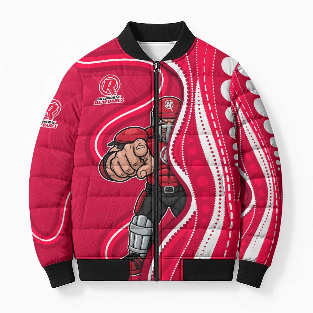 Melbourne Renegades Bomber Puffer Jacket Aboriginal Dot Art Red White - Tribal Wave Pattern