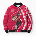 Melbourne Renegades Bomber Puffer Jacket Aboriginal Dot Art Red White - Tribal Wave Pattern