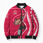 Melbourne Renegades Bomber Puffer Jacket Aboriginal Dot Art Red White - Tribal Wave Pattern
