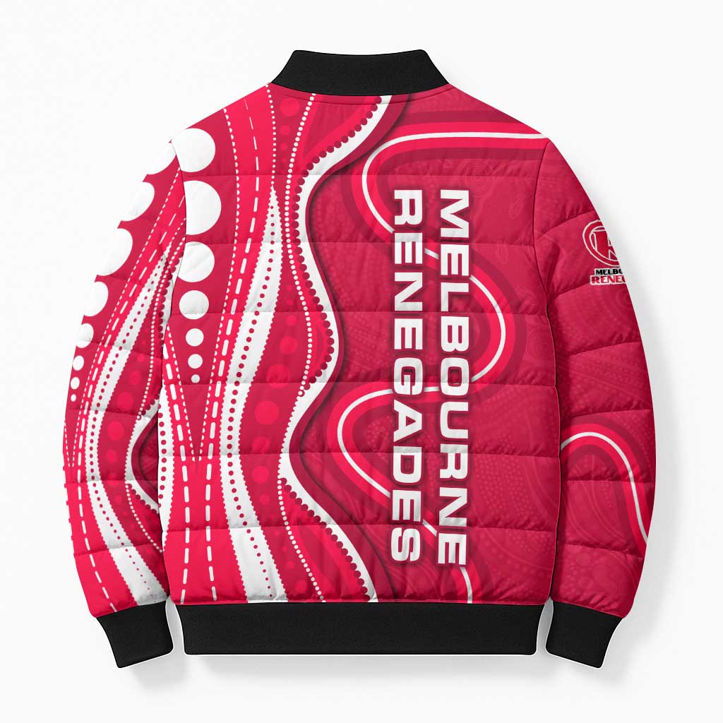 Melbourne Renegades Bomber Puffer Jacket Aboriginal Dot Art Red White - Tribal Wave Pattern