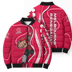 Melbourne Renegades Bomber Puffer Jacket Aboriginal Dot Art Red White - Tribal Wave Pattern
