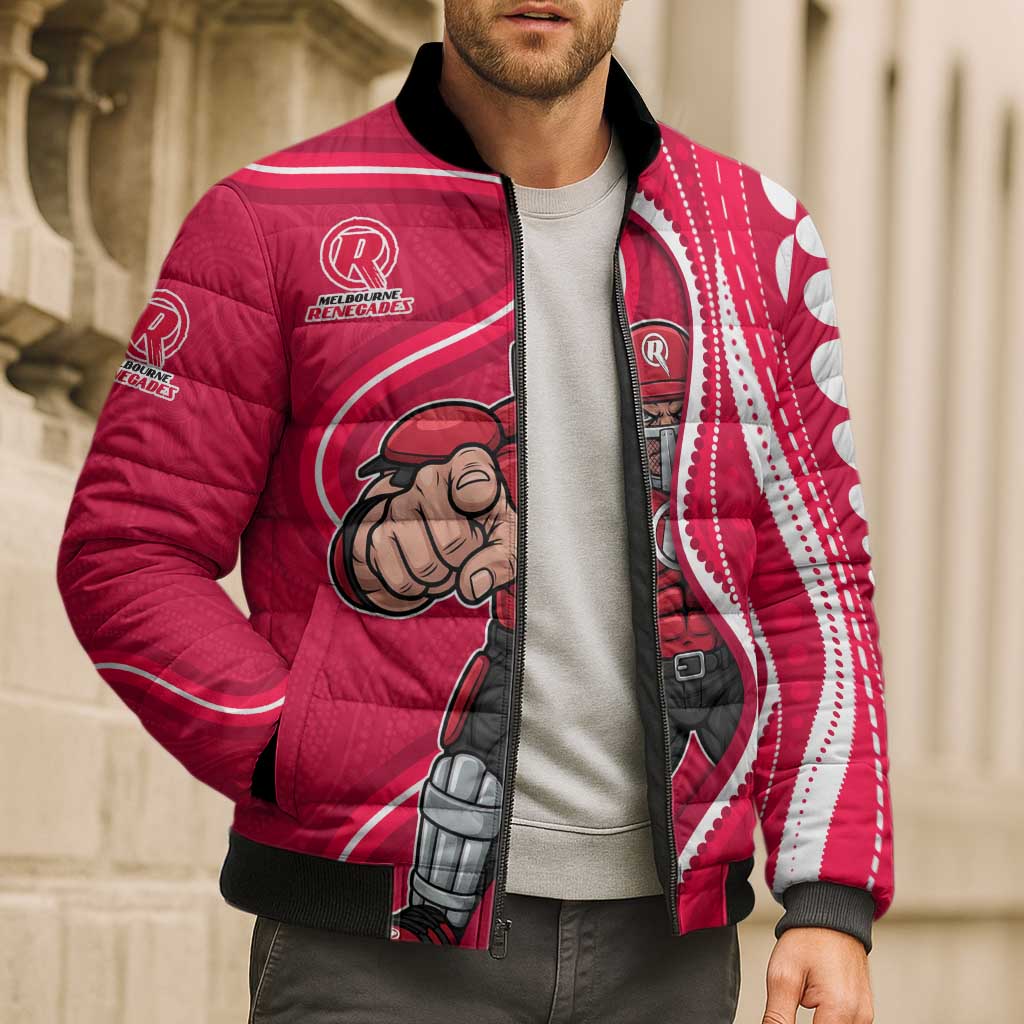 Melbourne Renegades Bomber Puffer Jacket Aboriginal Dot Art Red White - Tribal Wave Pattern