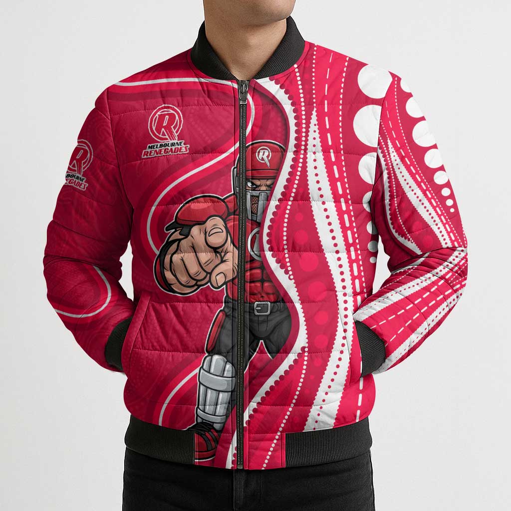 Melbourne Renegades Bomber Puffer Jacket Aboriginal Dot Art Red White - Tribal Wave Pattern