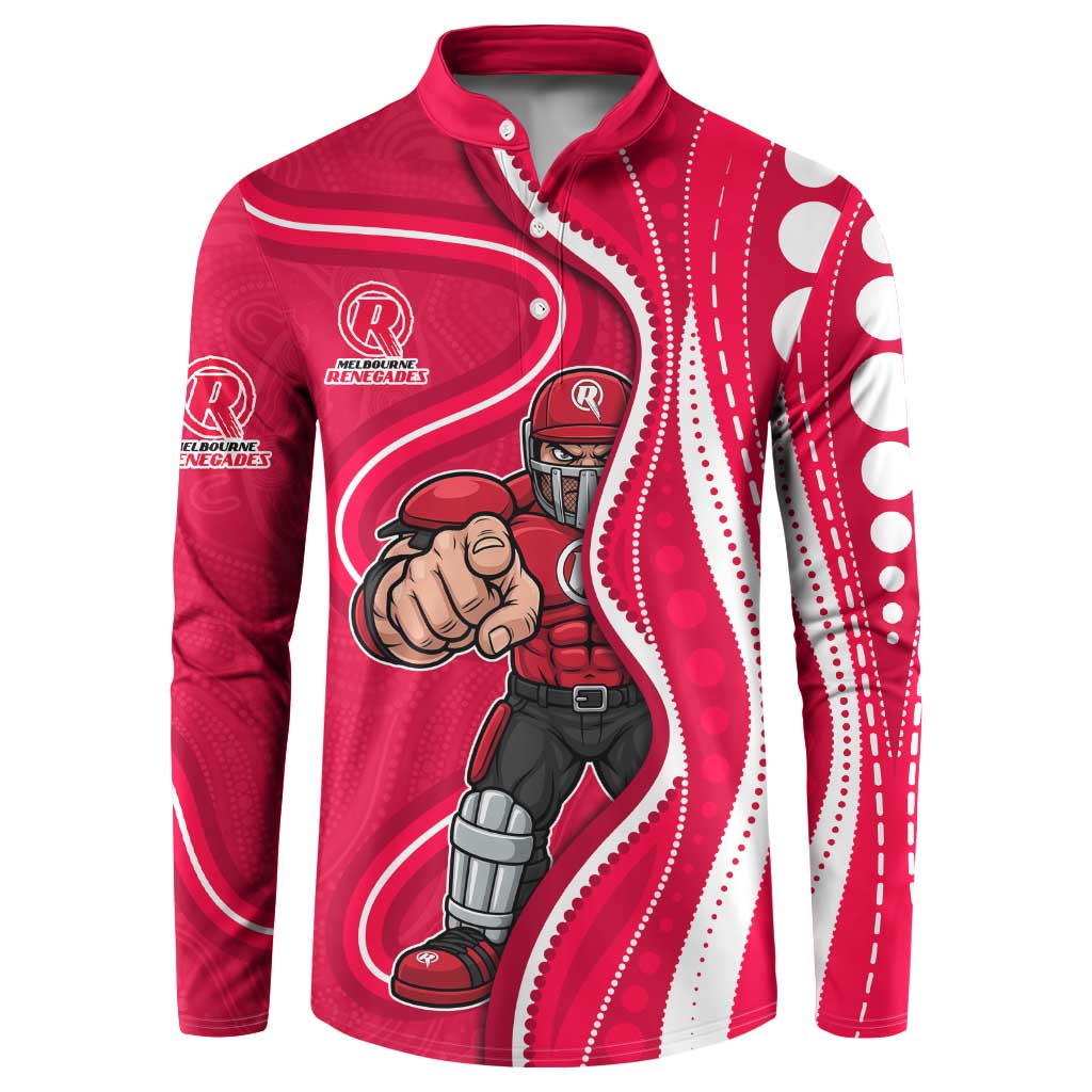 Melbourne Renegades Button Sweatshirt Aboriginal Dot Art Red White - Tribal Wave Pattern