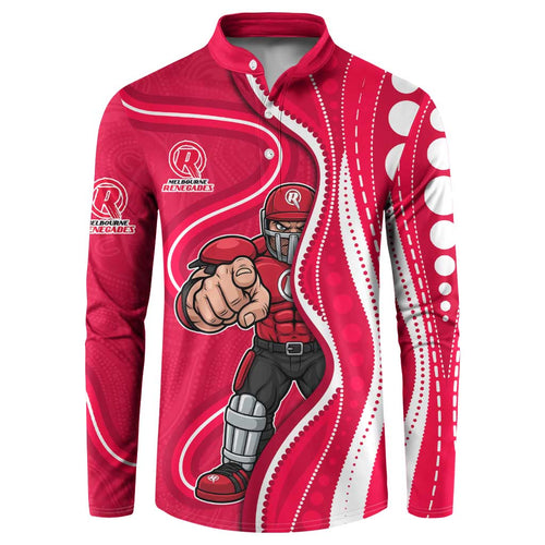 Melbourne Renegades Button Sweatshirt Aboriginal Dot Art Red White - Tribal Wave Pattern