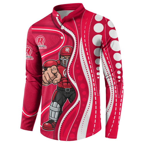 Melbourne Renegades Button Sweatshirt Aboriginal Dot Art Red White - Tribal Wave Pattern
