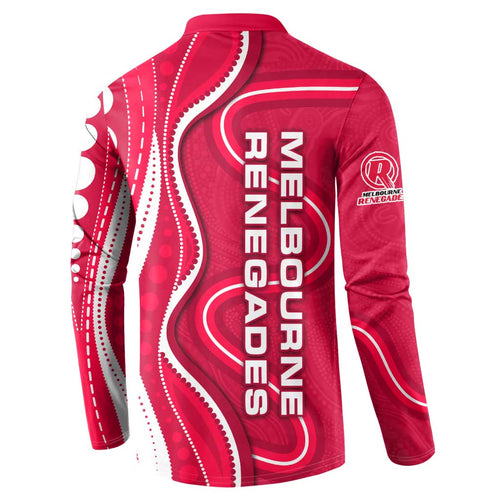 Melbourne Renegades Button Sweatshirt Aboriginal Dot Art Red White - Tribal Wave Pattern