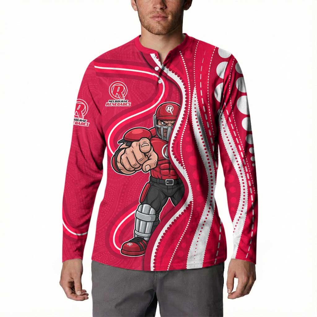 Melbourne Renegades Button Sweatshirt Aboriginal Dot Art Red White - Tribal Wave Pattern