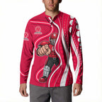 Melbourne Renegades Button Sweatshirt Aboriginal Dot Art Red White - Tribal Wave Pattern