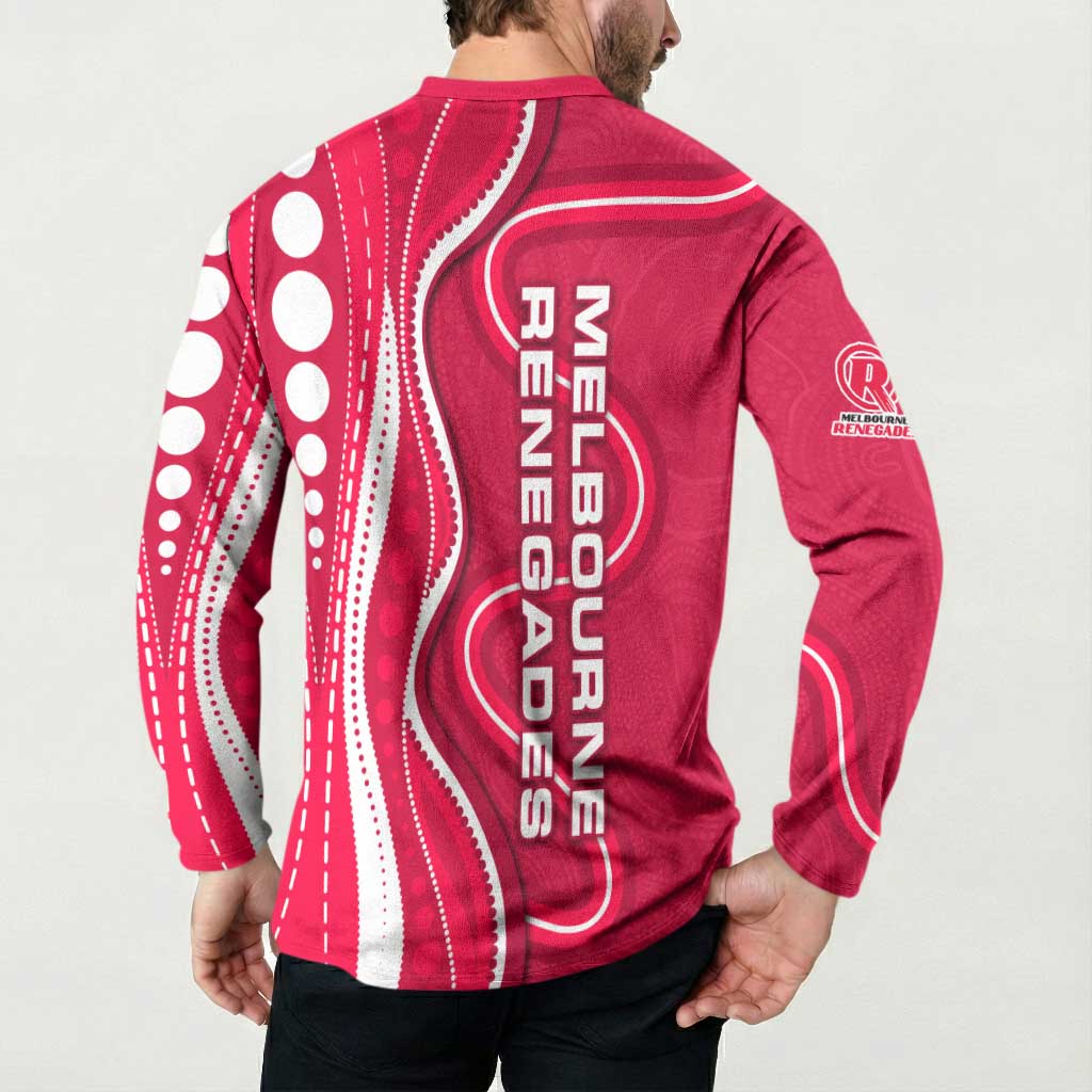 Melbourne Renegades Button Sweatshirt Aboriginal Dot Art Red White - Tribal Wave Pattern