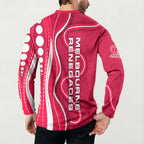 Melbourne Renegades Button Sweatshirt Aboriginal Dot Art Red White - Tribal Wave Pattern