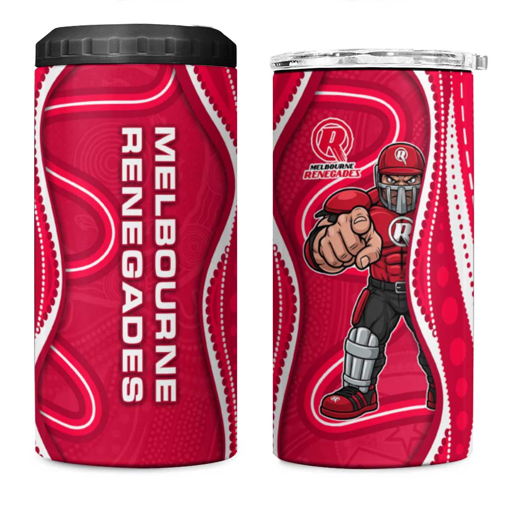 Melbourne Renegades 4 in 1 Can Cooler Tumbler Aboriginal Dot Art Red White - Tribal Wave Pattern