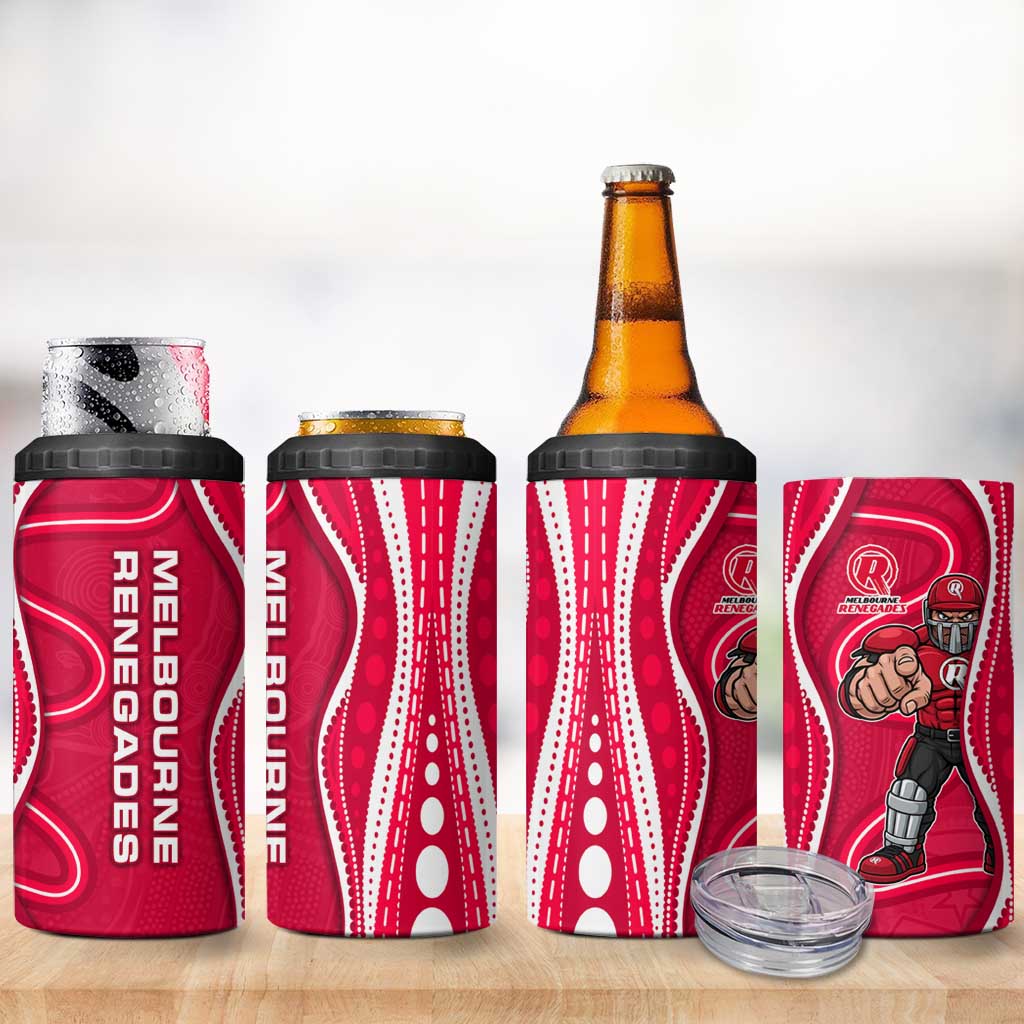 Melbourne Renegades 4 in 1 Can Cooler Tumbler Aboriginal Dot Art Red White - Tribal Wave Pattern