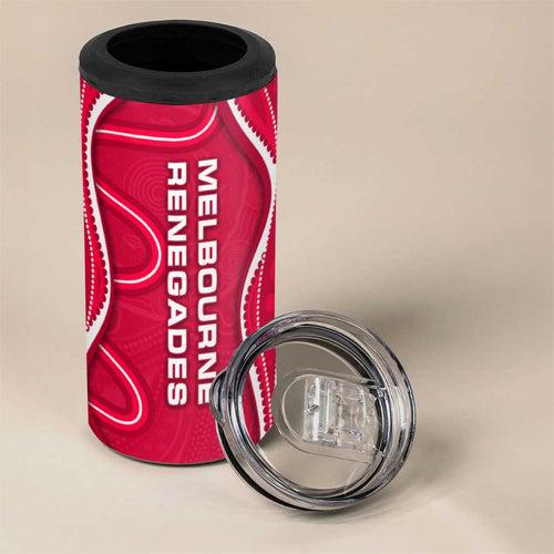 Melbourne Renegades 4 in 1 Can Cooler Tumbler Aboriginal Dot Art Red White - Tribal Wave Pattern