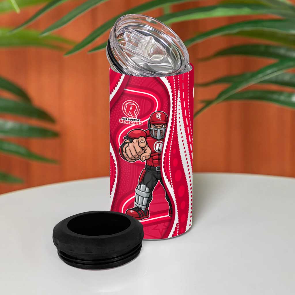 Melbourne Renegades 4 in 1 Can Cooler Tumbler Aboriginal Dot Art Red White - Tribal Wave Pattern