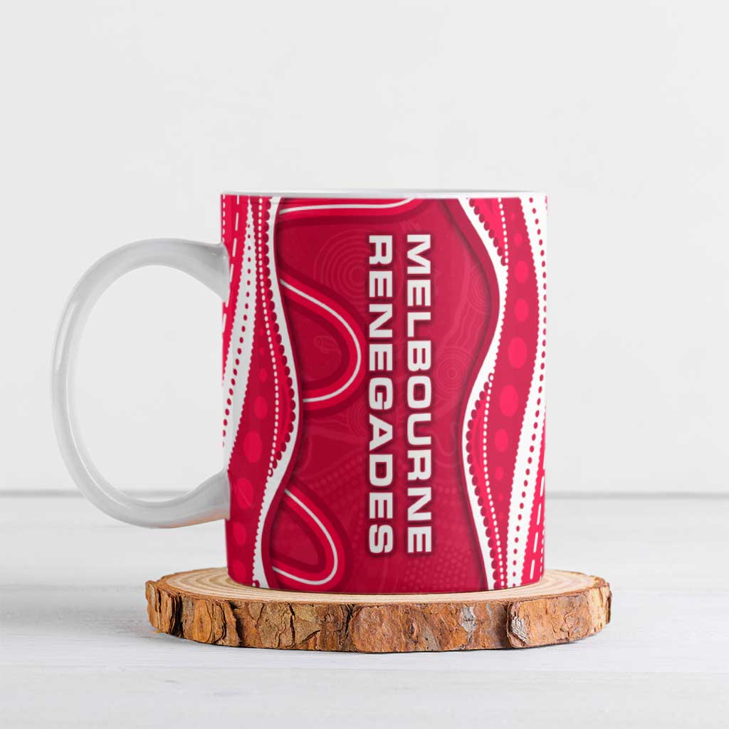 Melbourne Renegades Ceramic Mug Aboriginal Dot Art Red White - Tribal Wave Pattern