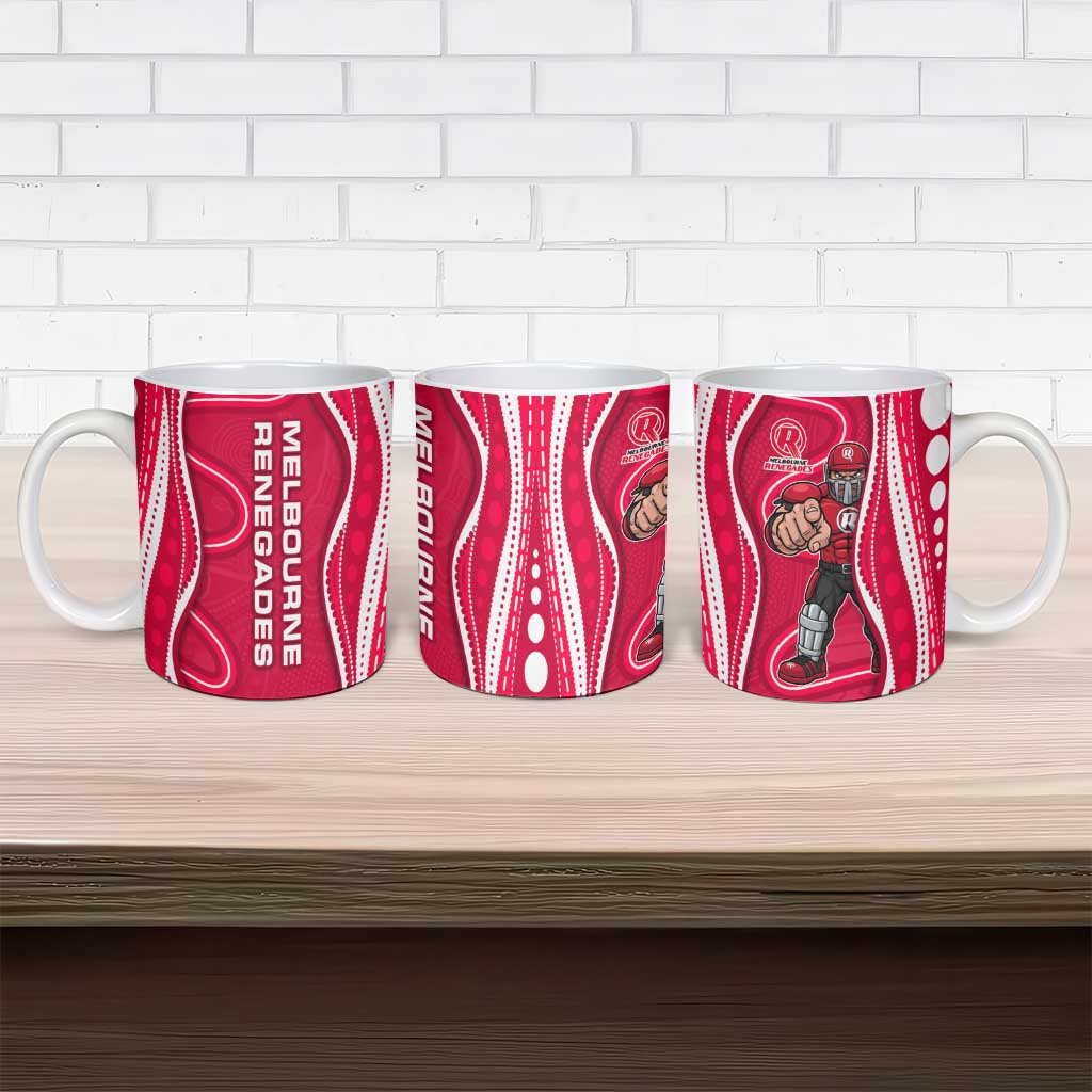 Melbourne Renegades Ceramic Mug Aboriginal Dot Art Red White - Tribal Wave Pattern
