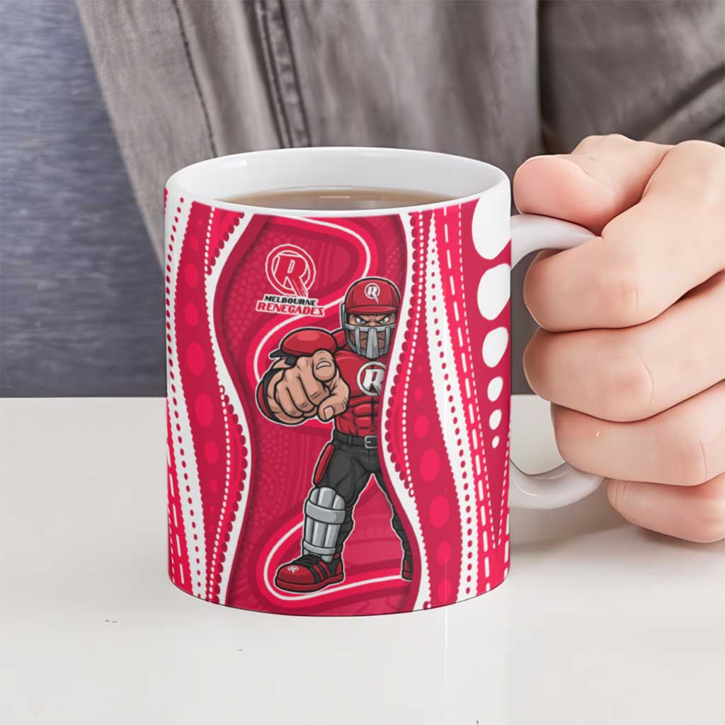 Melbourne Renegades Ceramic Mug Aboriginal Dot Art Red White - Tribal Wave Pattern
