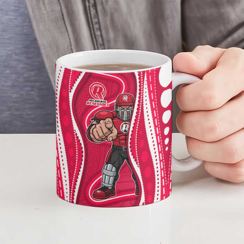 Melbourne Renegades Ceramic Mug Aboriginal Dot Art Red White - Tribal Wave Pattern