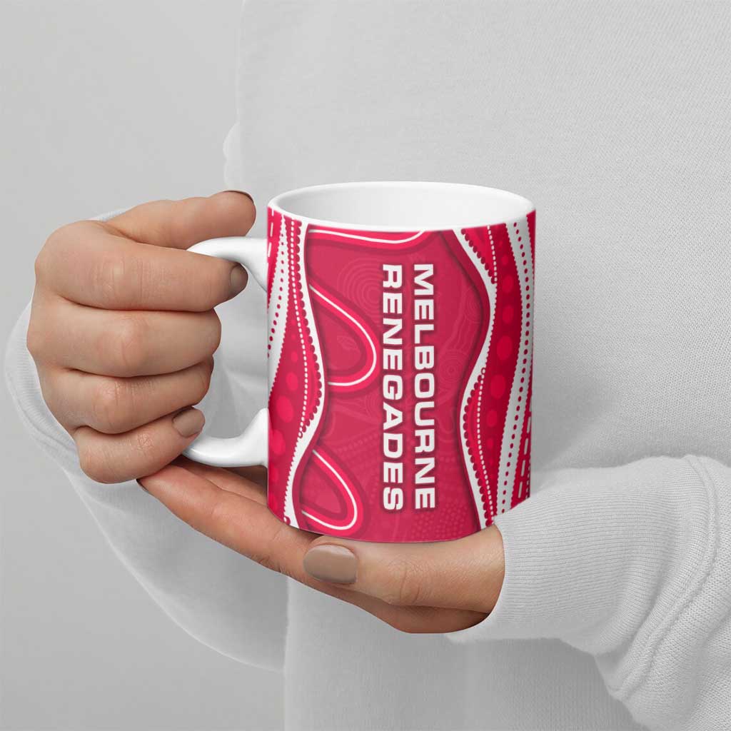 Melbourne Renegades Ceramic Mug Aboriginal Dot Art Red White - Tribal Wave Pattern