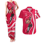 Melbourne Renegades Couples Matching Tank Maxi Dress and Hawaiian Shirt Aboriginal Dot Art Red White - Tribal Wave Pattern