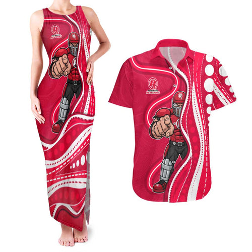 Melbourne Renegades Couples Matching Tank Maxi Dress and Hawaiian Shirt Aboriginal Dot Art Red White - Tribal Wave Pattern