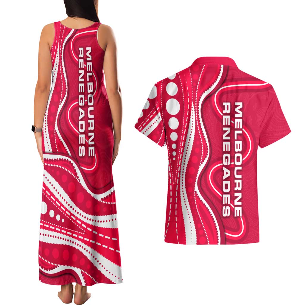 Melbourne Renegades Couples Matching Tank Maxi Dress and Hawaiian Shirt Aboriginal Dot Art Red White - Tribal Wave Pattern
