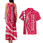Melbourne Renegades Couples Matching Tank Maxi Dress and Hawaiian Shirt Aboriginal Dot Art Red White - Tribal Wave Pattern