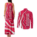 Melbourne Renegades Couples Matching Tank Maxi Dress and Long Sleeve Button Shirt Aboriginal Dot Art Red White - Tribal Wave Pattern